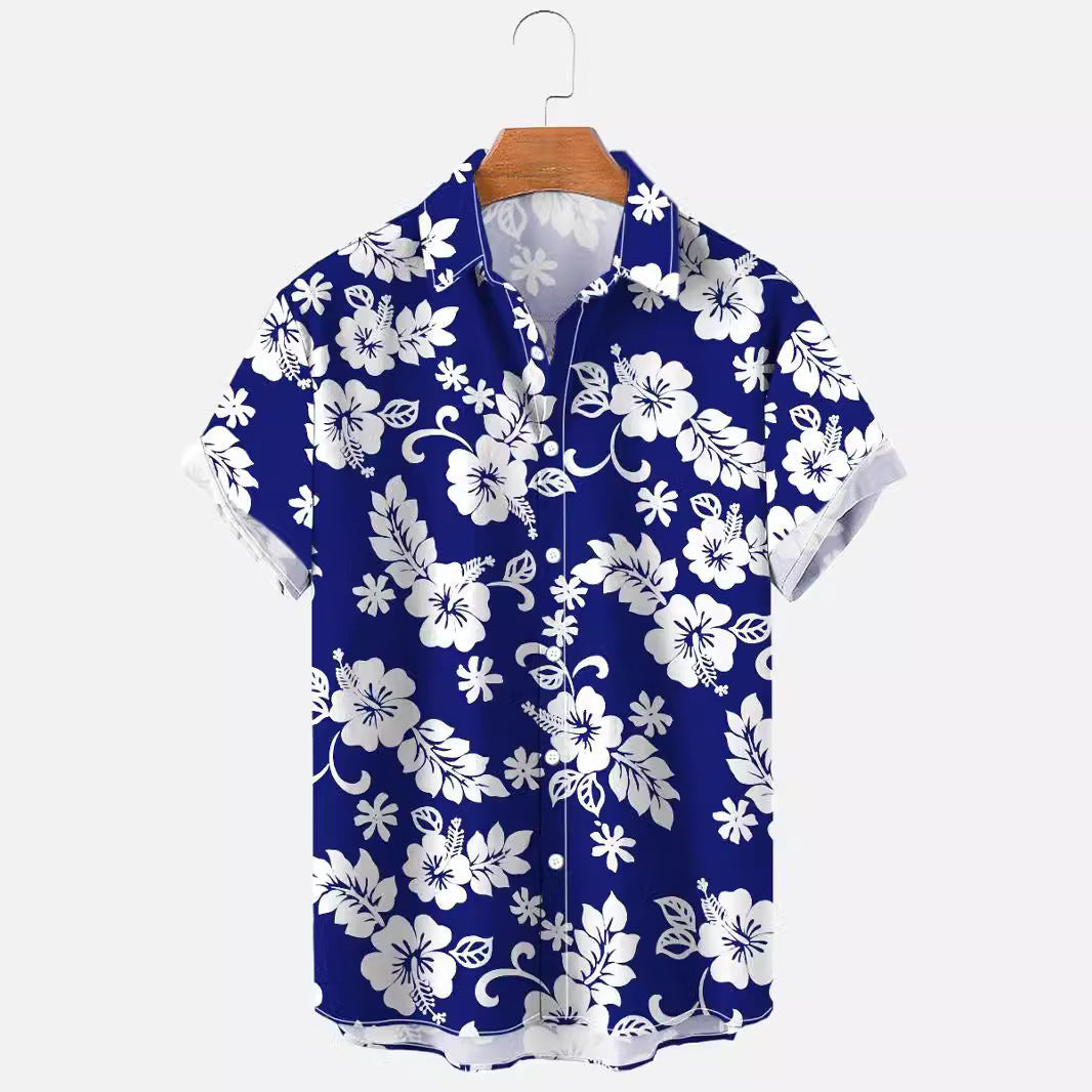 Summer Flower Pattern Seaside Men's Clothing Print Shirt