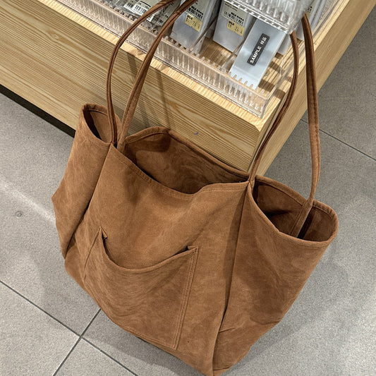 Autumn And Winter Large Capacity Suede Idle Style Shoulder Bag Versatile Handheld Shopping Bag