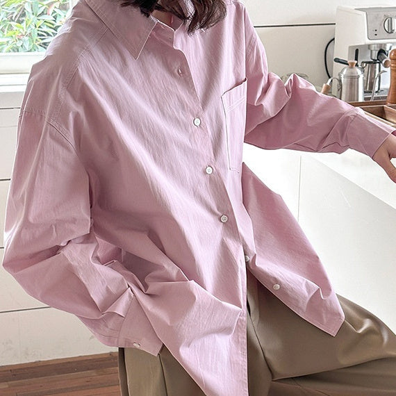 Korean Style Sense Of Design Lapel Long Sleeve Shirt