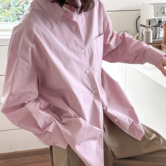 Korean Style Sense Of Design Lapel Long Sleeve Shirt