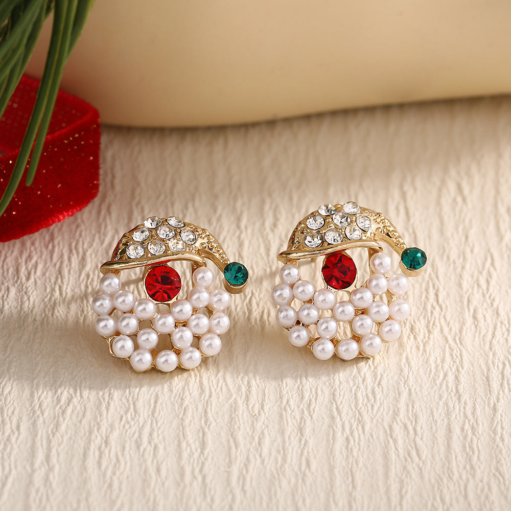 Christmas Fashion Elk Christmas Tree Snowflake Diamond Personalized Three-dimensional Cartoon Earrings