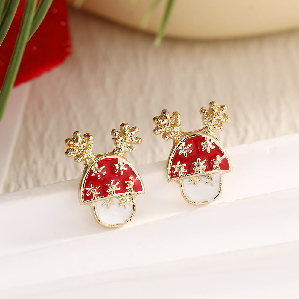 Christmas Fashion Elk Christmas Tree Snowflake Diamond Personalized Three-dimensional Cartoon Earrings