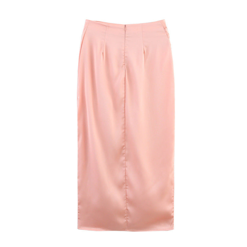 Gold Inlaid Silk Satin Texture Midi Dress