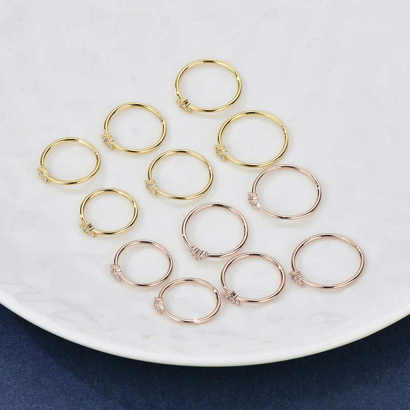 Titanium Steel 18K Gold Inlaid Zircon Ring