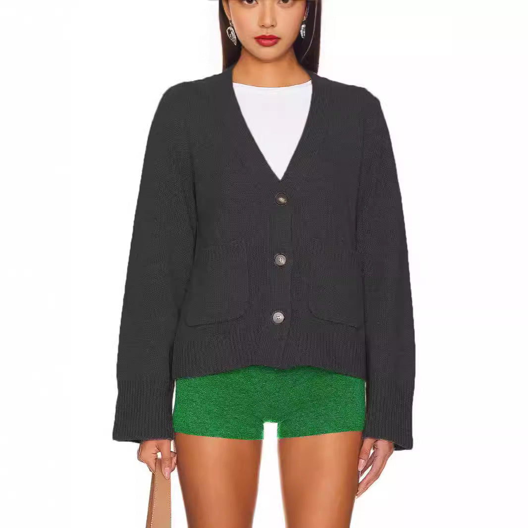 Autumn And Winter New Short Sleeve Solid Color Long Sleeve Casual Sweater For Women