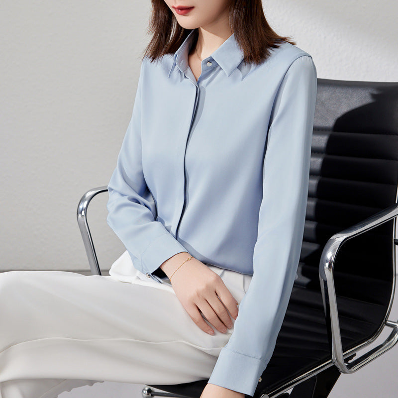 Graceful Satin Top OL Business Clothing Shirt For Women