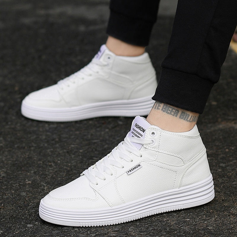 Round Head High-Top Strap Flat White Shoes Men