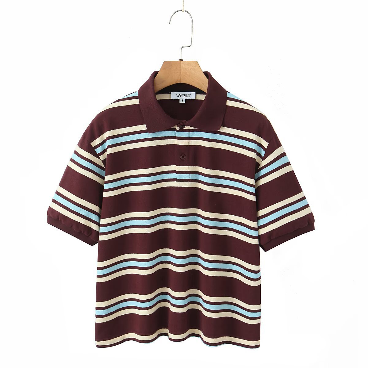 Retro Contrast Color Pure Cotton Striped Polo Shirt