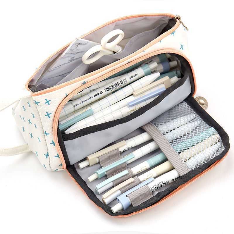 Multifunctional Large-capacity Cosmetic Bag Candy Color Cotton Linen Korean Simple Pencil Bag