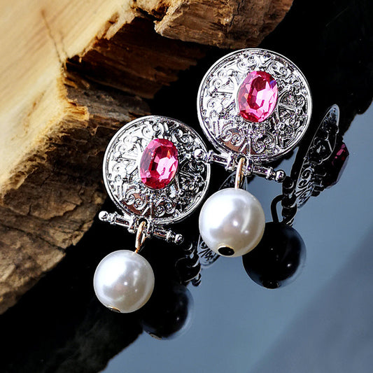 Elegant Lady Rose Red Crystal Eardrops