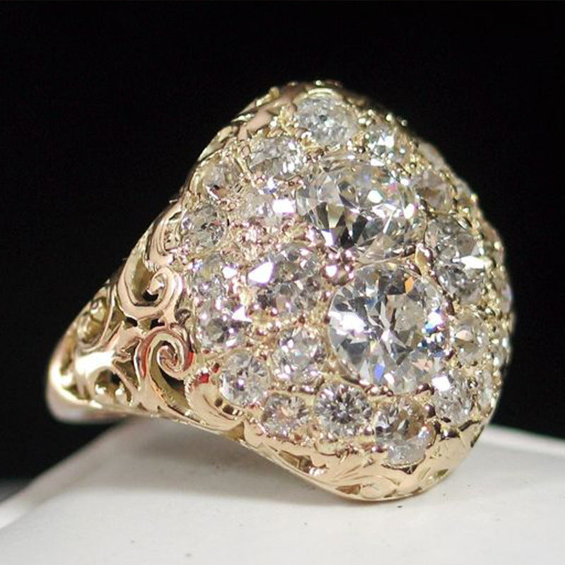 Female Exaggerated Hemispherical Copper Inlaid Zircon Ring