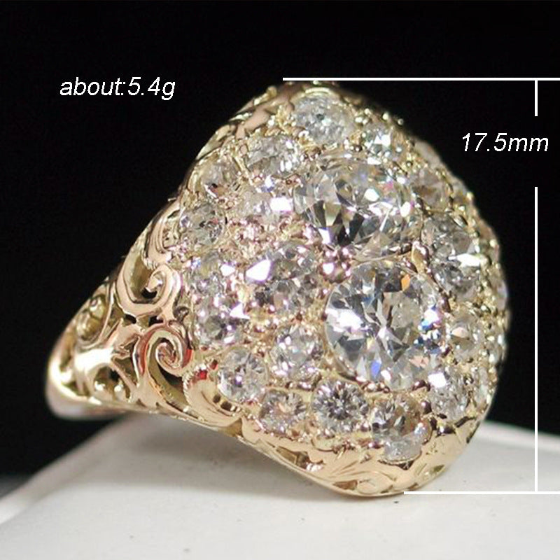 Female Exaggerated Hemispherical Copper Inlaid Zircon Ring