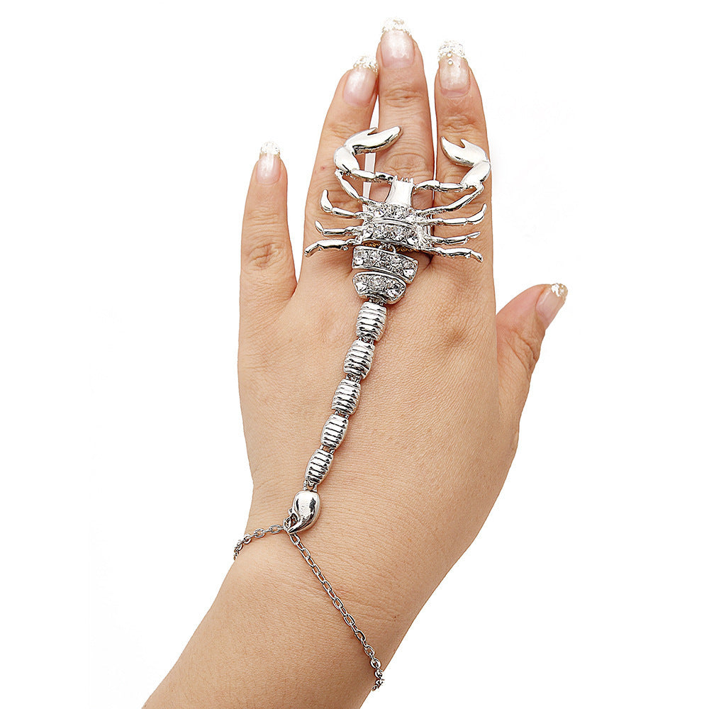 Alloy Diamond Scorpion Hand Ring Bracelet