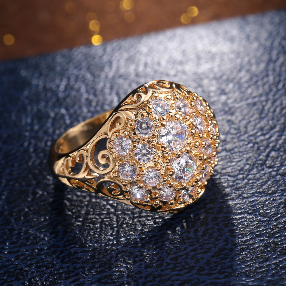 Female Exaggerated Hemispherical Copper Inlaid Zircon Ring