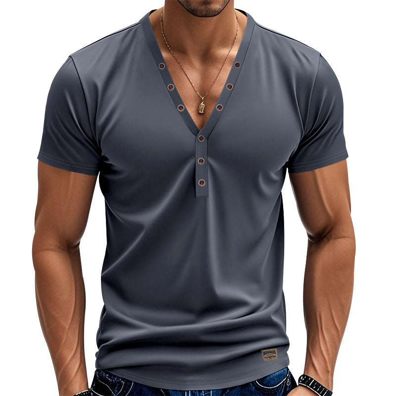 Men's Loose Thin Trendy V-neck Buttons Design