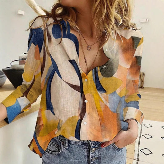 Loose Digital Printing Lantern Long Sleeve Shirt For Women