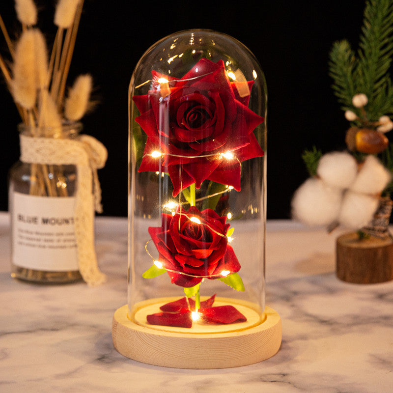 2 Rose Glass Cover Immortal Led Light-emitting Ornaments
