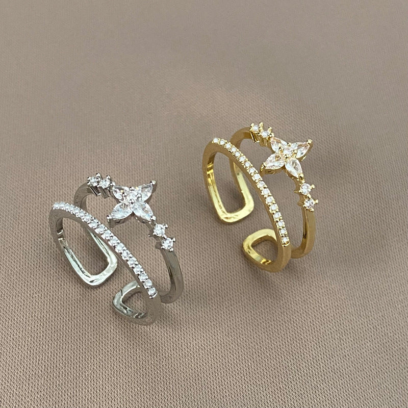 Exquisite Full Diamond High-grade Double Circles Star Ring