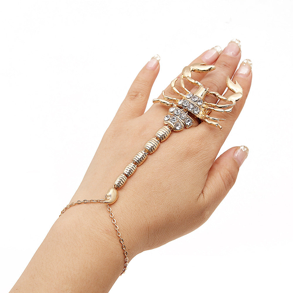Alloy Diamond Scorpion Hand Ring Bracelet