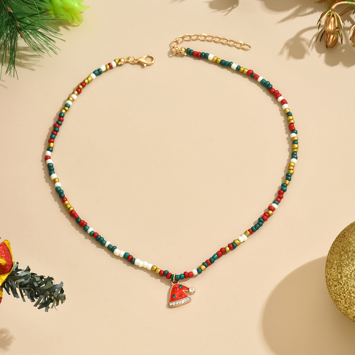 Women's Jewelry Colorful Beaded Santa Claus Garland Christmas Tree Necklace Holiday Accessories