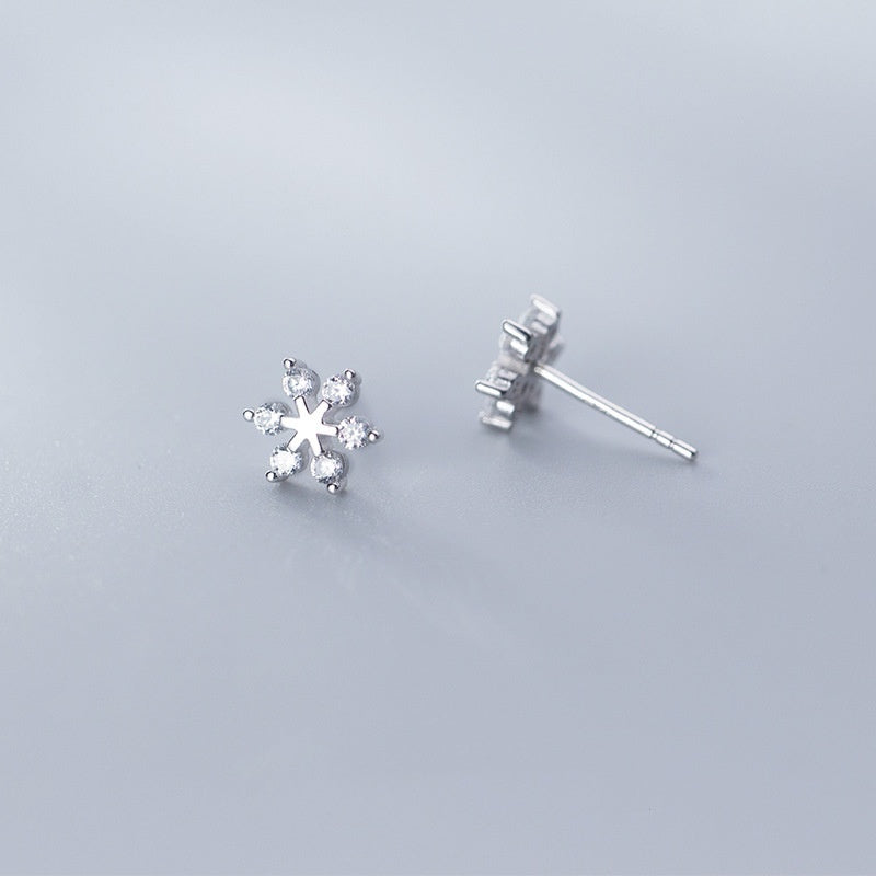 Sterling Silver Stud Earrings Snowflake Diamond Christmas