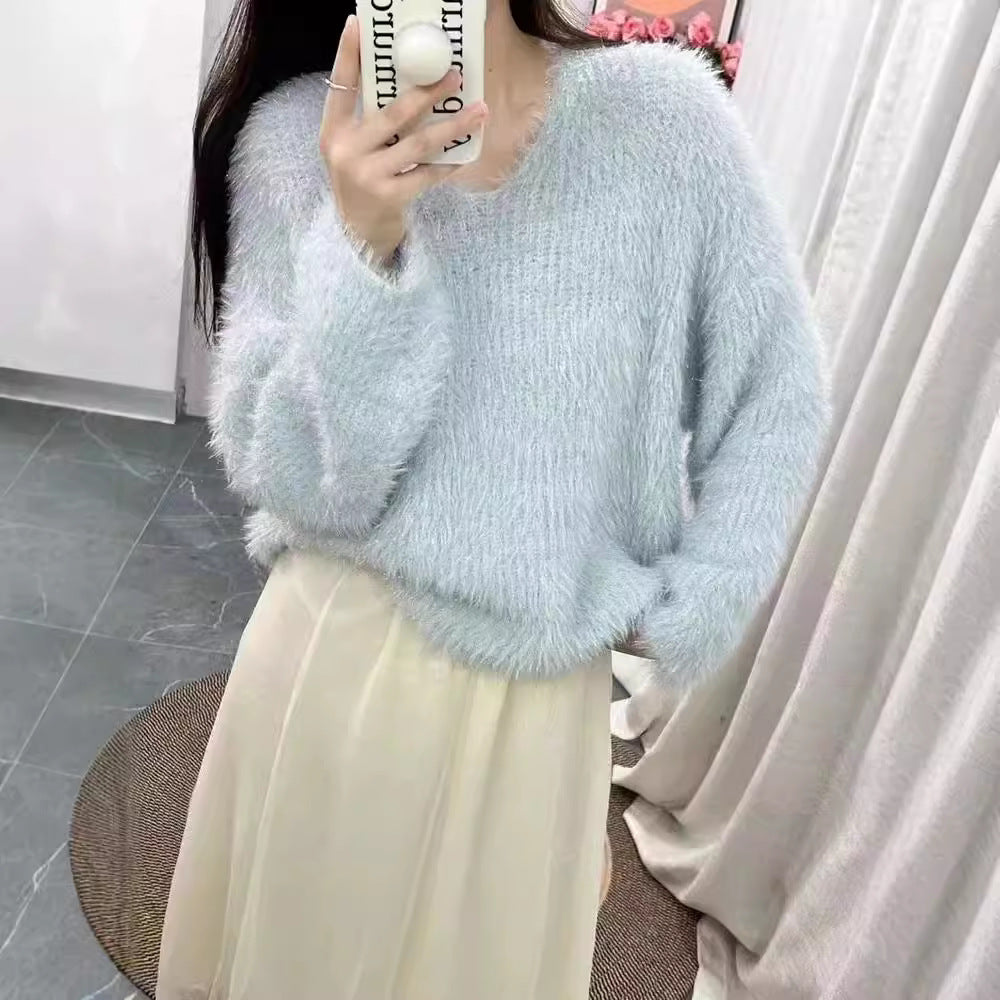 Korean Style Simple V-neck Knitted Pullover Top