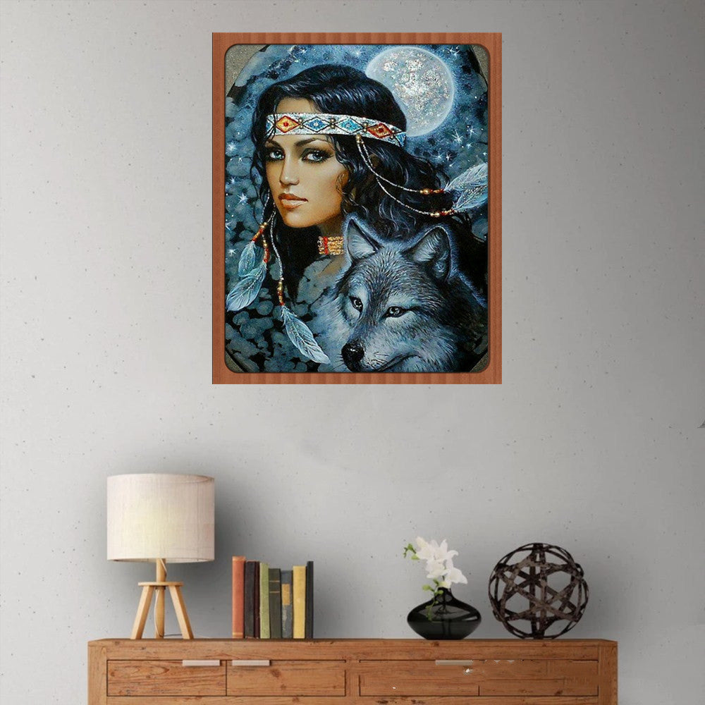 Egyptian girl wolf filled with diamond paintings