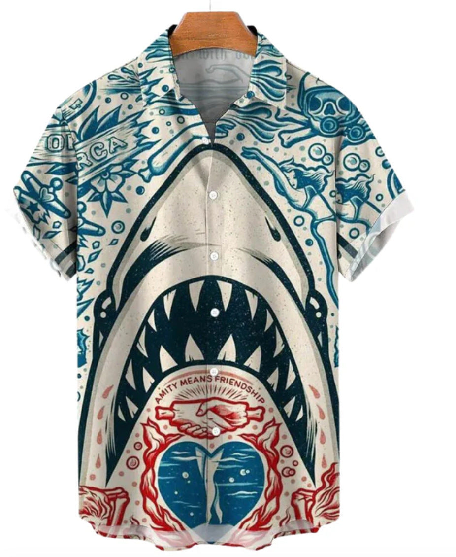 European And American Hawaiian Casual Floral Print Men's Lapel Shirt Short Sleeve