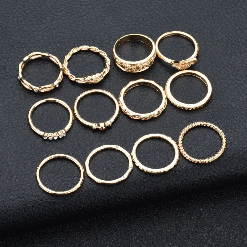 European and American fashion ring set 12-piece ring set diamond ring ring joint ring female ring