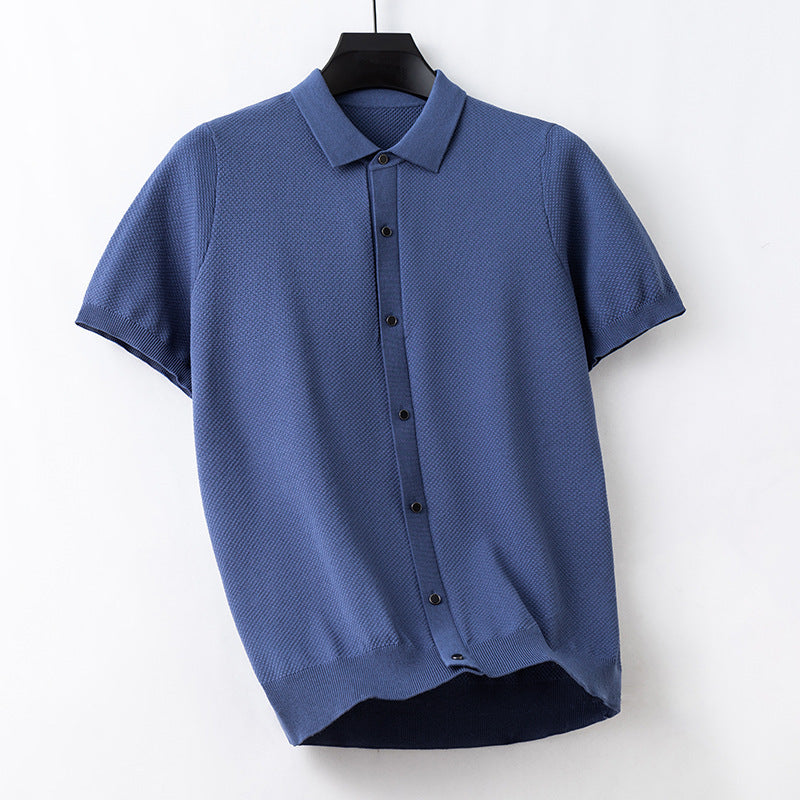 Summer Men's Short-sleeved Cardigan Sweater Polo Collar Top