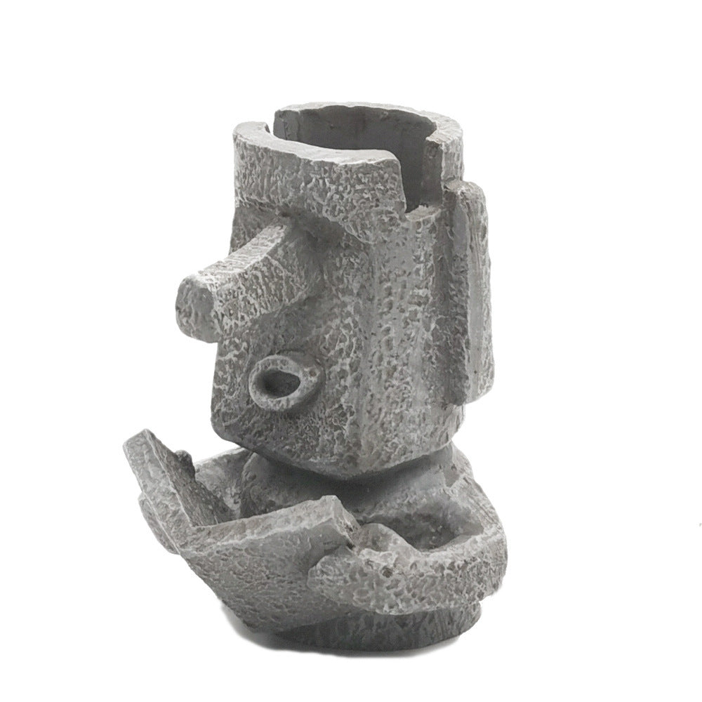 Sandstone Easter Island Moai Pen Pencil Holder Pen Container Storage Holder Carved Sculpture Home Office Desktop Decor