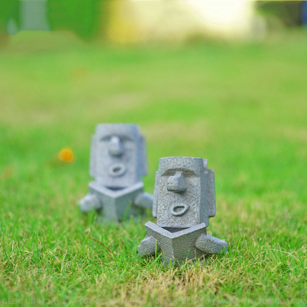 Sandstone Easter Island Moai Pen Pencil Holder Pen Container Storage Holder Carved Sculpture Home Office Desktop Decor