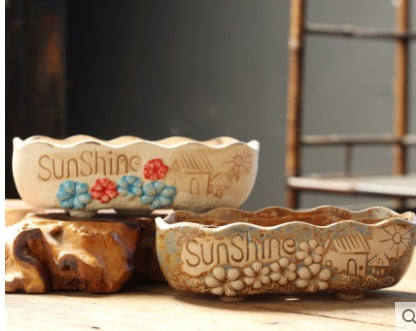 Succulent Flower Pot Ceramic Succulent Plants Stoneware Retro Unglazed Purple Clay Idea