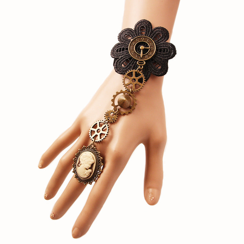European And American Retro Lace Bracelet Women's Steam Engine Gear Hand Jewelry With Ring Cosplay Accessories S357