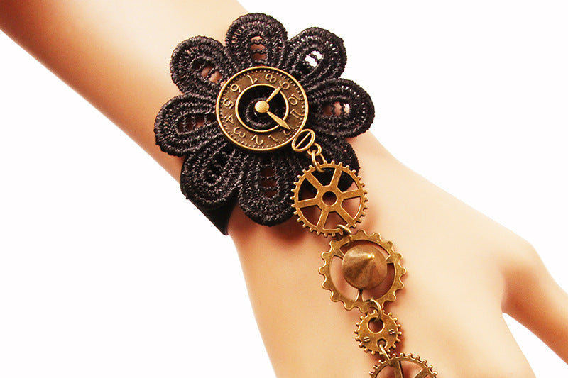 European And American Retro Lace Bracelet Women's Steam Engine Gear Hand Jewelry With Ring Cosplay Accessories S357