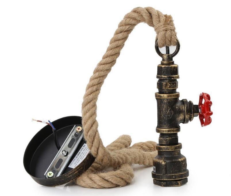 Water Pipe Hemp Rope Decoration Wrought Iron Retro Industrial Wind Hanging Lamps