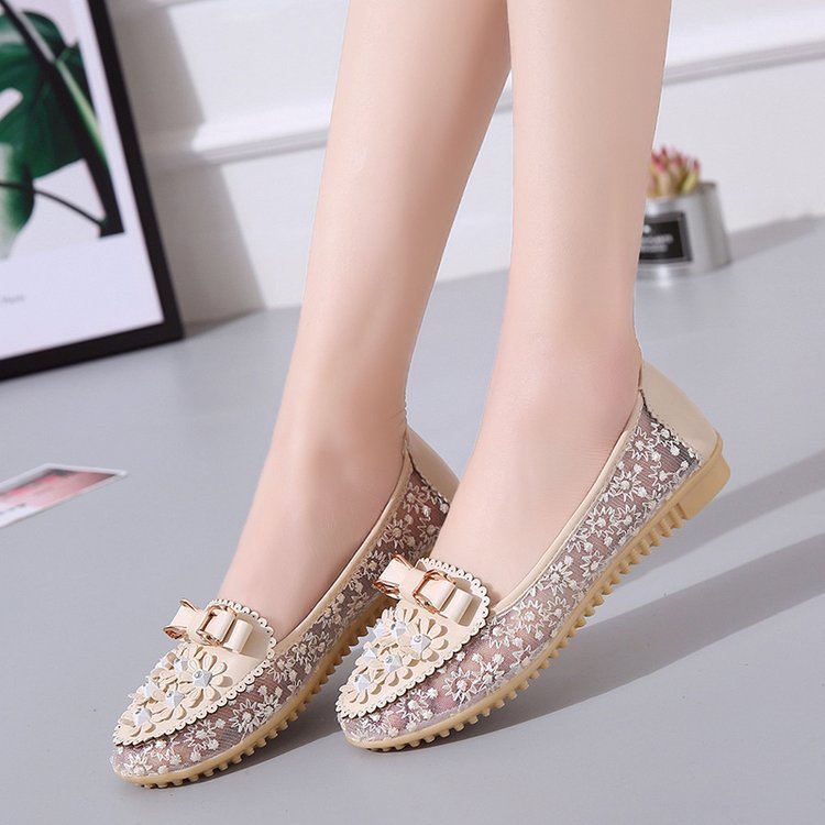 Spring And Summer Beanie Shoe Covers Foot Sandals Flat Single Shoes Comfortable Women Lce Breathable Mesh Bow Women's Shoes