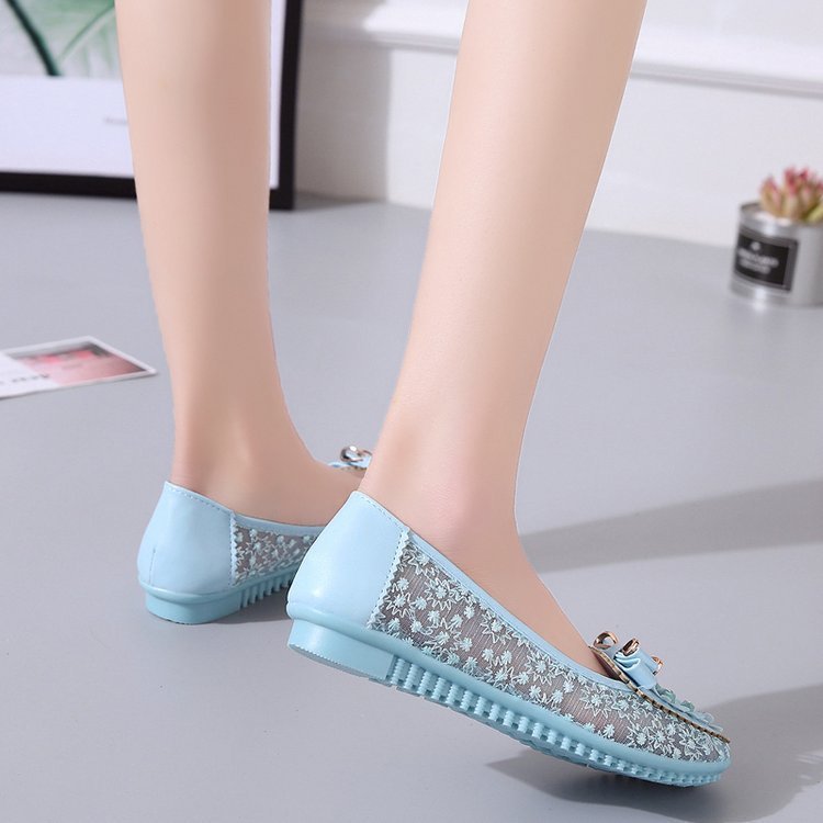 Spring And Summer Beanie Shoe Covers Foot Sandals Flat Single Shoes Comfortable Women Lce Breathable Mesh Bow Women's Shoes