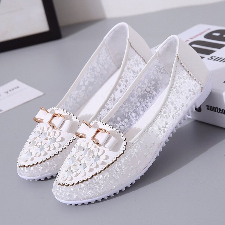 Spring And Summer Beanie Shoe Covers Foot Sandals Flat Single Shoes Comfortable Women Lce Breathable Mesh Bow Women's Shoes