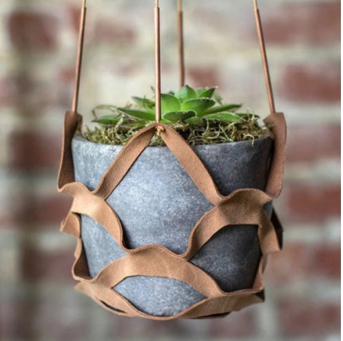 Leather Hanger Basket Macrame Planter â€?Boho Wall Hanging Flower Pot Holder