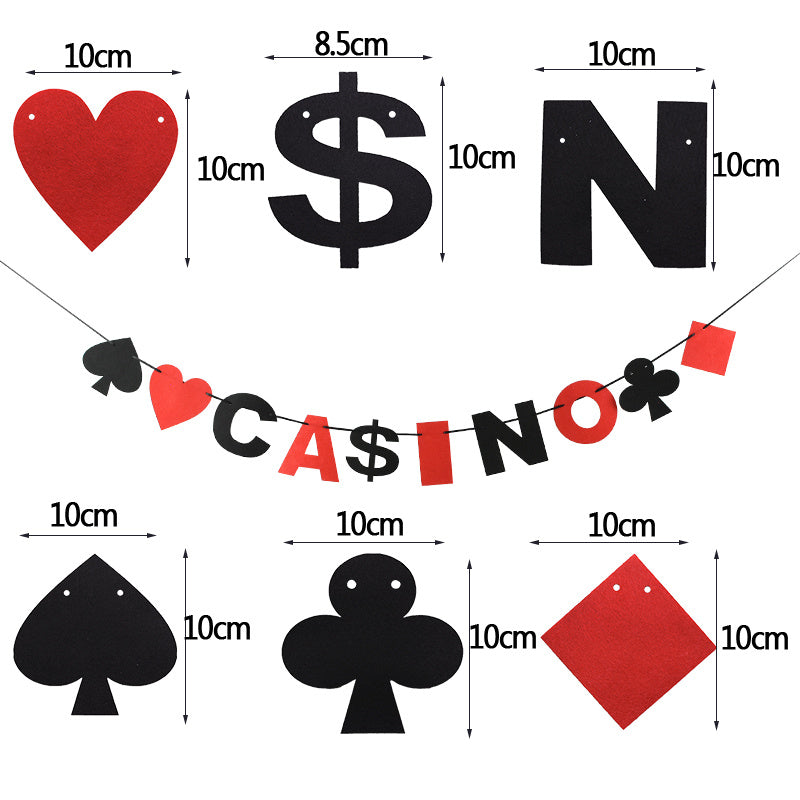 1set Casino Theme Party Ornament Playing Cards Banner Bunting 12inch Spades Heart Latex Balloon For Birthday Party Hanging Decor