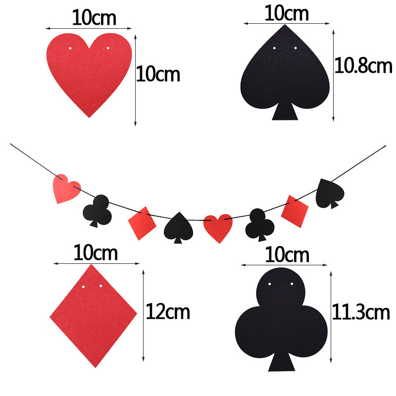 1set Casino Theme Party Ornament Playing Cards Banner Bunting 12inch Spades Heart Latex Balloon For Birthday Party Hanging Decor