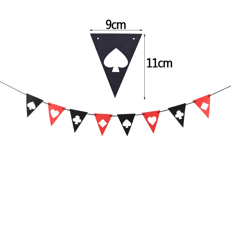 1set Casino Theme Party Ornament Playing Cards Banner Bunting 12inch Spades Heart Latex Balloon For Birthday Party Hanging Decor
