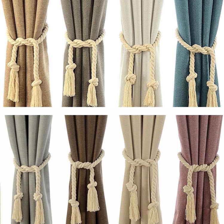 1 Pair Length 80Cm Thick Lines Twisted Decorative Drawstring-Foot Cotton Natural Rope Bags Curtain Buckle Straps Tying Home Decor