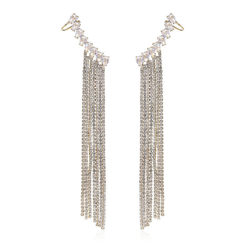 Zircon Earrings Exaggerated Tassel Earrings