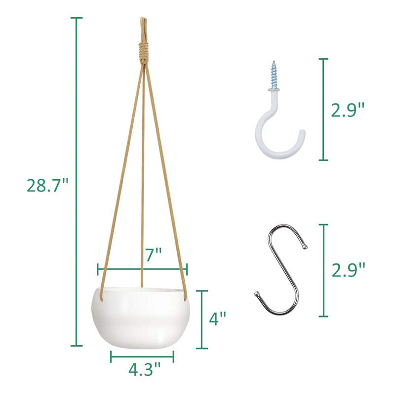 Spot Nylon Rope Hemp Rope Wall Hanging Ceramic Flowerpot- Indoor Succulent Potted Decoration