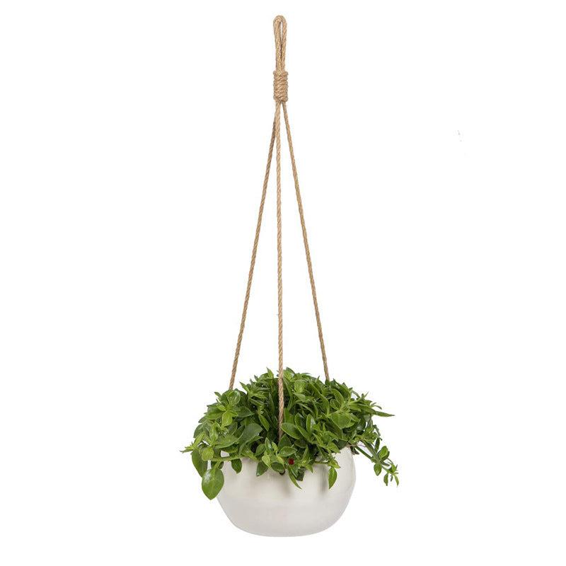 Spot Nylon Rope Hemp Rope Wall Hanging Ceramic Flowerpot- Indoor Succulent Potted Decoration