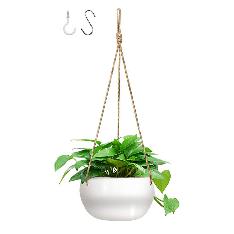 Spot Nylon Rope Hemp Rope Wall Hanging Ceramic Flowerpot- Indoor Succulent Potted Decoration