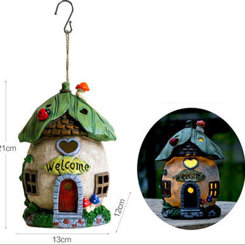 Garden Decoration Solar Light-emitting Sculpture Balcony Courtyard Decor Handmade Crafts Hangable Cartoon Small House Sculpture