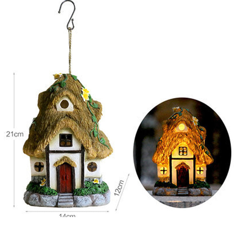Garden Decoration Solar Light-emitting Sculpture Balcony Courtyard Decor Handmade Crafts Hangable Cartoon Small House Sculpture